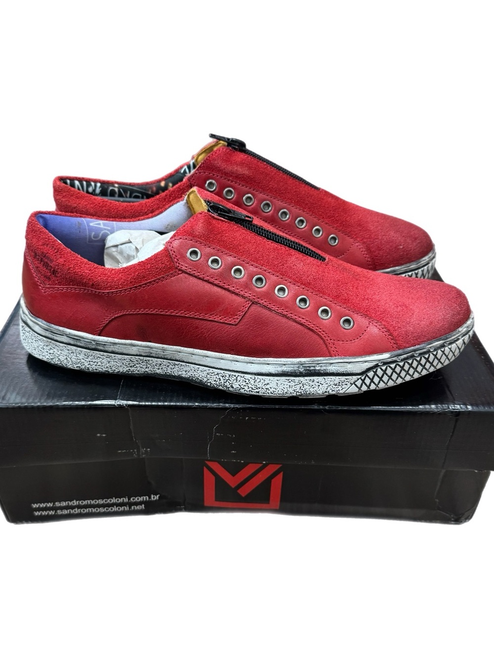Sandro Moscoloni Red Suede Zip-Front Men's Sneakers
